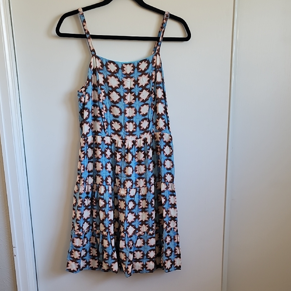 LOFT Blue and Brown Fun Design Spaghetti Strap Sundress